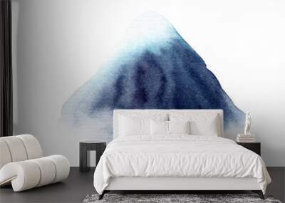 Blue mountain in fog. Watercolor illustration isolated on white background. Wall mural