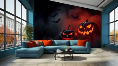 halloween background with pumpkin and bats Wall mural