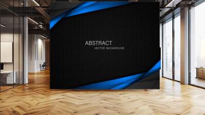 Abstract black and blue polygon with blue glow lines on dark steel mesh background with free space for design. modern technology innovation concept background
 Wall mural