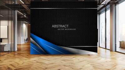 Abstract blue and silver polygons on dark steel mesh background. with free space for design. modern technology innovation concept background	 Wall mural