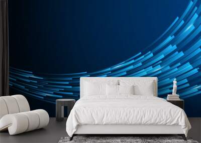 Blue glowing lines with glitter light effect on dark background. High speed internet technology concept or fast wireless data transmission. modern internet network connection technology background	 Wall mural