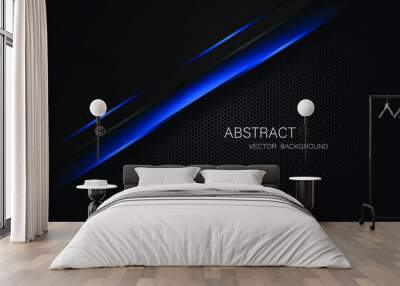 Dark steel mesh abstract background with black and blue polygon shapes, free space for design. modern technology innovation concept background
 Wall mural