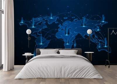 Global connection network background. World map. High-speed internet technology concept. Continental or country level communication
 Wall mural