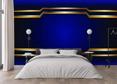 Luxurious dark blue overlapping layers with golden and silver luminous lines. Modern luxury background concept Wall mural