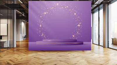 purple podium with elegant gold lines on the back for product presentation. Cosmetic product display. vector illustration
 Wall mural