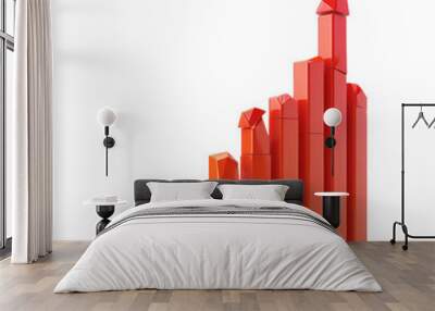 3D illustration of orange bars representing growth and increase in data or business performance. Ideal for finance and marketing themes. Wall mural