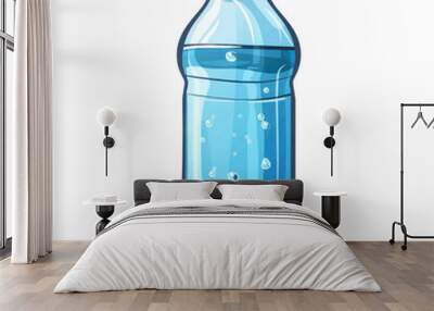 A vibrant illustration of a plastic water bottle filled with refreshing water, perfect for hydration and healthy living themes. Wall mural