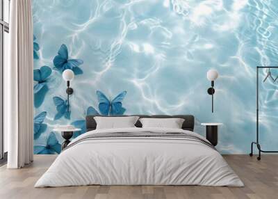 Beach with blue butterflies beautiful light. Wall mural