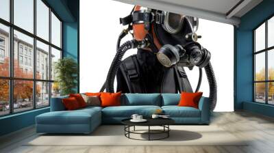 High-quality diving helmet with integrated breathing apparatus for underwater exploration and safety. Wall mural