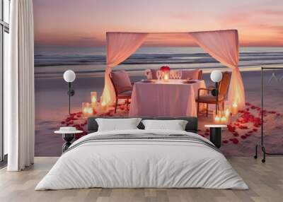 Valentine's Day on the beach sets the stage for a uniquely romantic experience. The soft, golden sands, kissed by the gentle waves. Wall mural