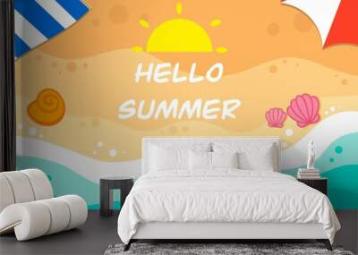 Hello summer texture with beach sea vector background, concept framework, drink, artwork, splash, wallpaper, card, summer, sea ​​view, sky Wall mural