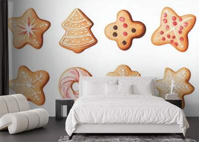 Festive Gingerbread Cookies in Watercolor Style for Christmas Wall mural