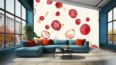 Playful Scattered Lychee Fruit with Vibrant Texture Wall mural