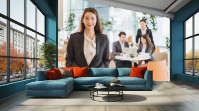 Portrait group of Asian business people in formal suit in working office Wall mural