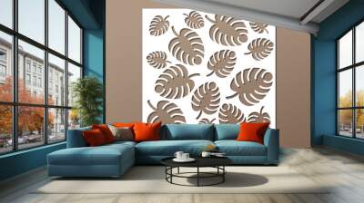 Decorative panel laser cutting. wooden panel. Elegant modern monstera pattern. Tree leave. Stencil. Ratio 1:1. Vector illustration. Wall mural