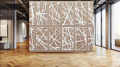 Set decorative card for cutting. Abstract linear pattern. Laser cut panel. Ratio 1:2. Vector illustration. Wall mural