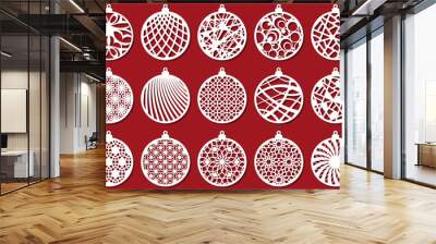 Set Modern Christmas ball. New Year's Toy for laser cutting. Vector illustration. Wall mural