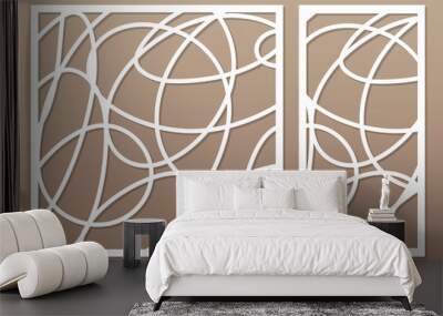 Set template for cutting. Abstract line, geometric pattern. Laser cut. Set ratio 1:2, 1:1. Vector illustration. Wall mural