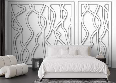 Set template for cutting. Abstract line, geometric pattern. Laser cut. Set ratio 1:2, 1:1. Vector illustration. Wall mural