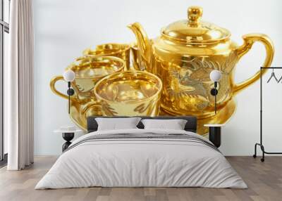 Tea in luxury golden dragon teapot set Wall mural