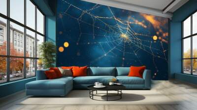 Double exposure of spider web and halloween night sky Wall mural