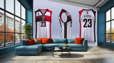 Basketball tank top design template, Sport jersey mockup. uniform front , side and back view. Wall mural