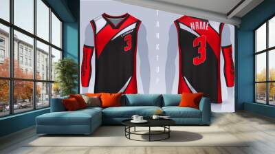 Basketball tank top design template, Sport jersey mockup. uniform front , side and back view. Wall mural