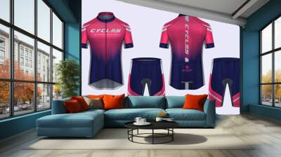 Cycling Jerseys mockup,t-shirt sport design template,uniform for bicycle apparel. Wall mural