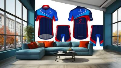 Cycling Jerseys mockup,t-shirt sport design template,uniform for bicycle apparel.
 Wall mural