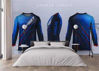 t-shirt sport design template, Long sleeve soccer jersey mockup for football club. uniform front and back view,Motocross jersey. Wall mural