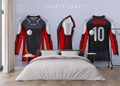 t-shirt sport design template, Long sleeve soccer jersey mockup for football club. uniform front and back view,Motocross jersey. Wall mural