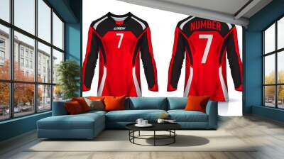 t-shirt sport design template, Long sleeve soccer jersey mockup for football club. uniform front and back view,Motocross jersey. Wall mural