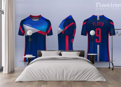 t-shirt sport design template, Soccer jersey mockup for football club. uniform front and back view. Wall mural