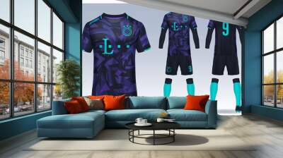 t-shirt sport design template, Soccer jersey mockup for football club. uniform front and back view. Wall mural