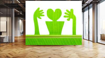 banana leaf textured, draw two hand and plant heart shaped Wall mural