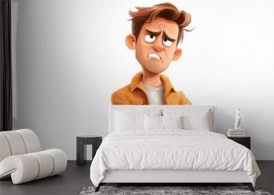 Cartoon character displaying irritation, dressed in casual clothing and standing with a bold pose against a clean white canvas Wall mural