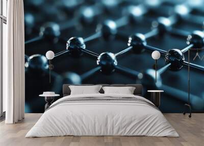 Detailed closeup of graphene, featuring a single layer of carbon atoms in a hexagonal arrangement, emphasizing the unique atomic structure and nanotechnology applications Wall mural