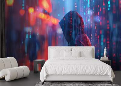 Digital data breach, hackers accessing secure information, high resolution, 8K quality, realistic photography Wall mural