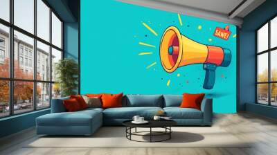 Discount announcement with megaphone bullhorn Wall mural