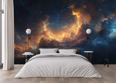 Majestic heavenly sky showcasing brilliant hues and ethereal light, illustrating the oneness concept through peace and spiritual connection Wall mural