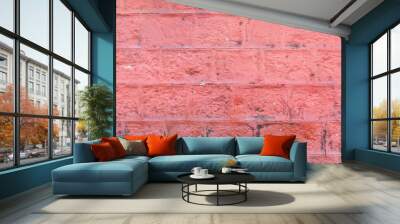 Concrete block wall painted red color of background and texture. Wall mural