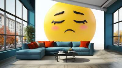 A sad yellow emoji face with downturned eyes and rosy cheeks expresses feeling of disappointment. Wall mural