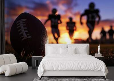 American Football Players in Action on the Field at Sunset Wall mural