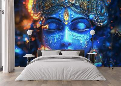 Lord Krishna with blue skin and radiant aura Wall mural