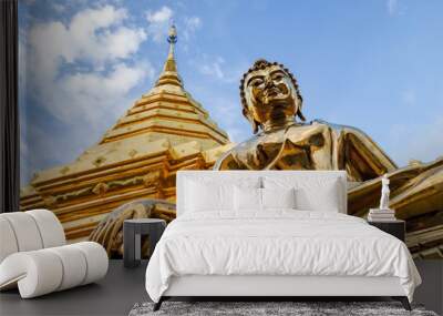  Golden Buddha statue in Wat Phra That Doi Suthep is tourist attraction of Chiang Mai, Thailand.Asia. Wall mural