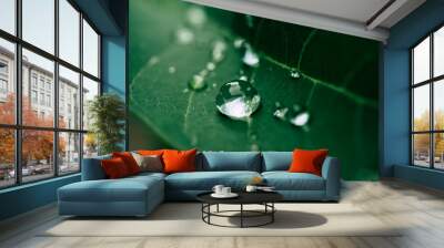 drops of water on the leaves. green nature background Wall mural