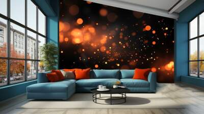 A mesmerizing abstract background with glowing orange bokeh lights on a dark backdrop, ideal for festive designs, holiday marketing, or artistic projects, Wall mural