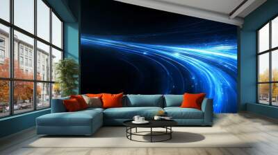 A vibrant stream of blue light streaks against a dark background, evoking speed and technology, ideal for illustrating concepts like high-speed internet, data flow, or futuristic technology, Wall mural