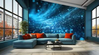 Glowing blue bokeh lights and abstract sparkles create a dynamic space-like background ideal for technology, celebration, or futuristic themes in presentations and designs, Wall mural