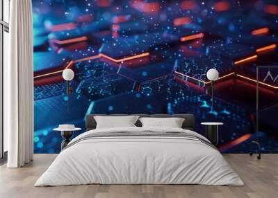 A digital technology background with blue connected hexagons Wall mural